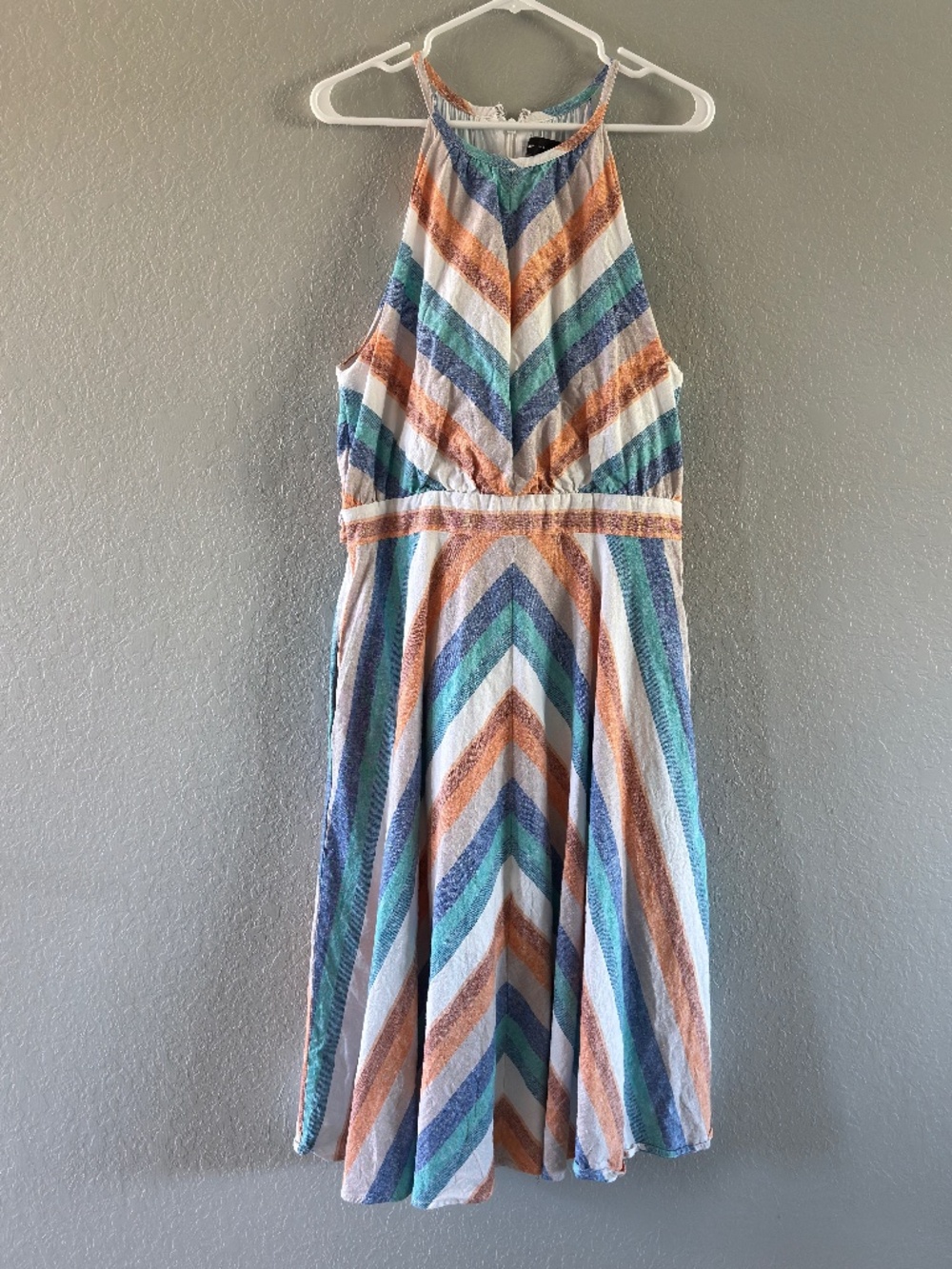 NY&Co Linen Belted Striped Halter Midi Dress Size L